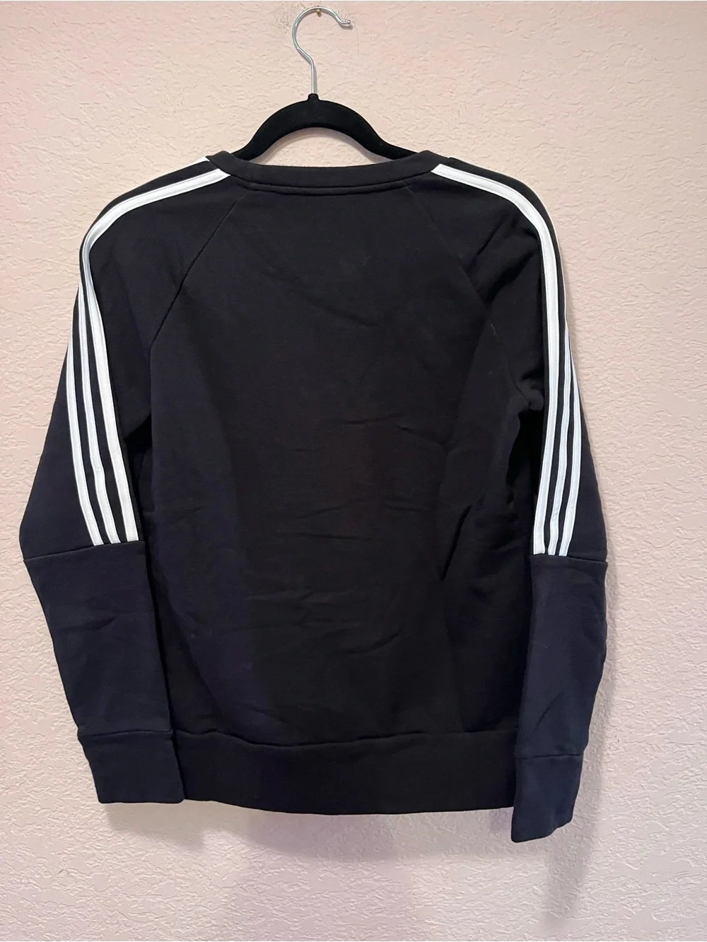 Adidas Black‎ Crewneck with White Shoulder Stripes. Dri Fit.